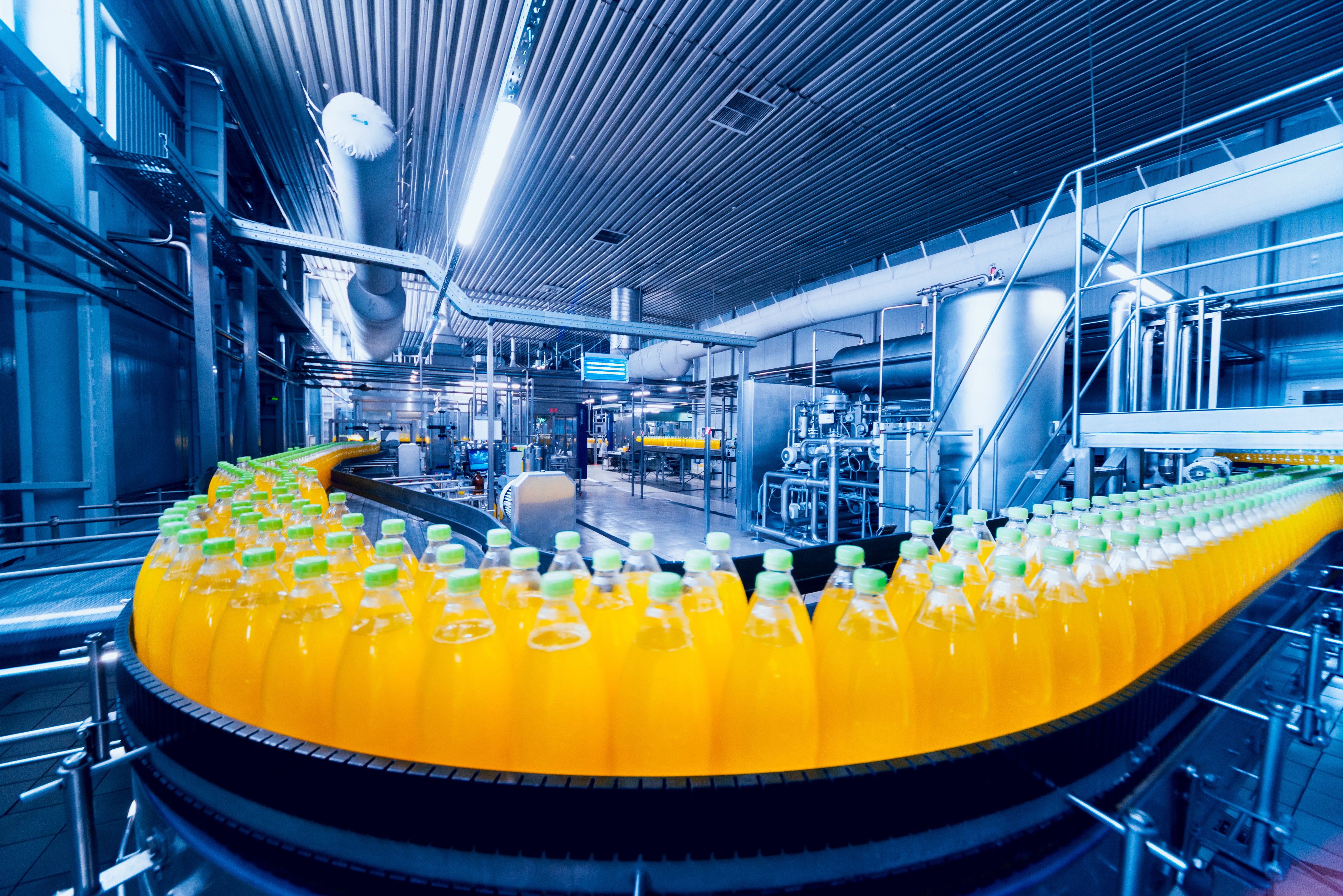 Orange drink on manufacturing line
